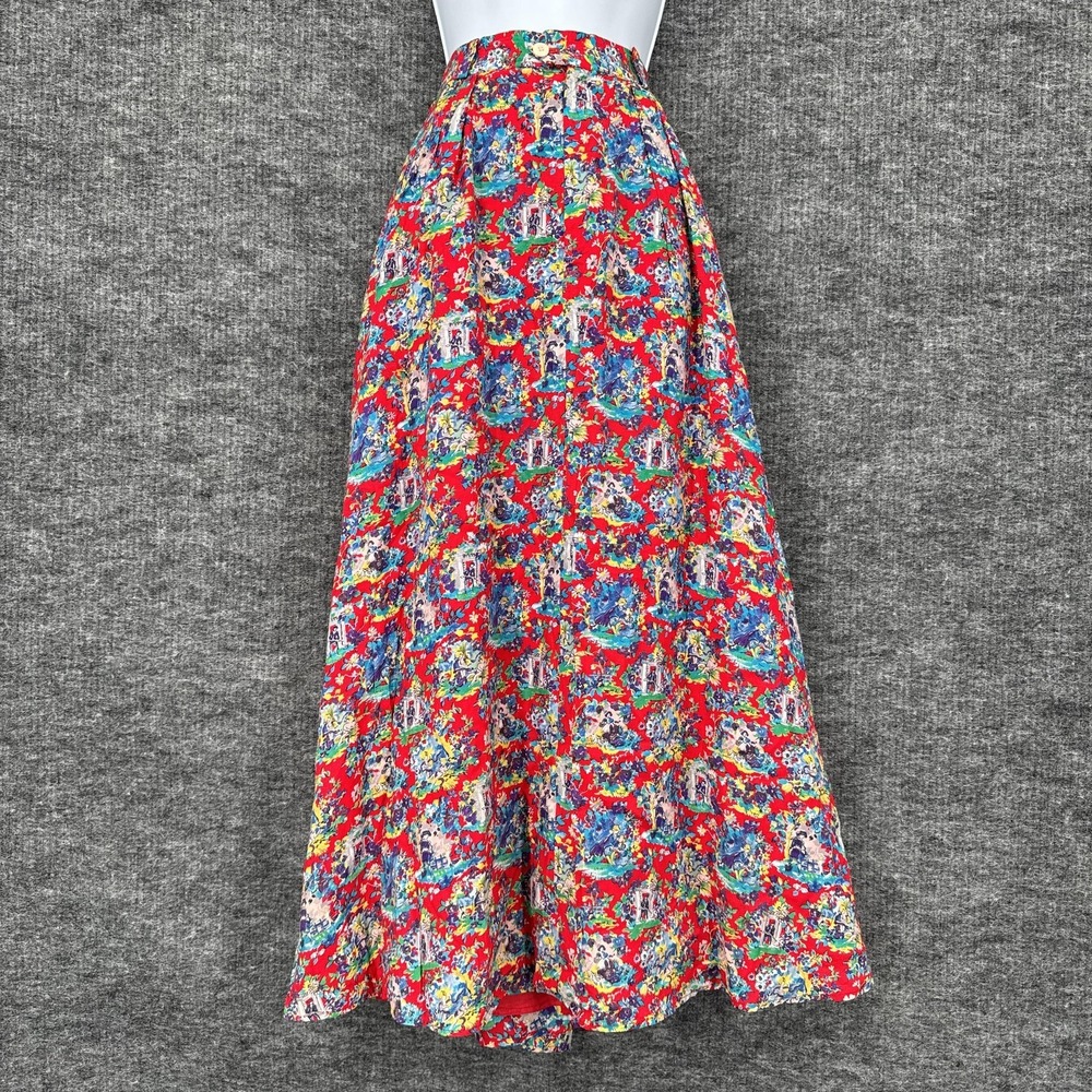 Vintage Abercrombie & Fitch Skirt Womens 12 Red Floral Rayon‎ Maxi Cottagecore